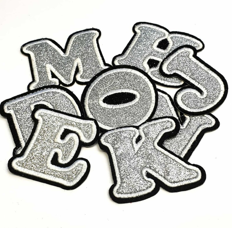 Glitter Silver Letter Patch Patches Iron on / Sew on Retro Etsy