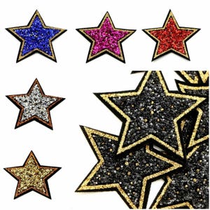 Sequin Sparkle 4.2cm Star Space Patch Patches Iron on / Sew on Retro Embroidery Clothes