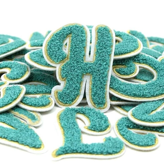 Green / Gold Chenille Letter Patch Patches Iron on / Sew on Alphabet  Embroidery -  Israel