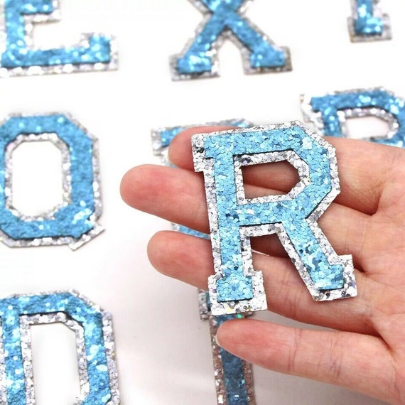 Blue Letter Patch Patches Iron On Sequin Glitter Alphabet