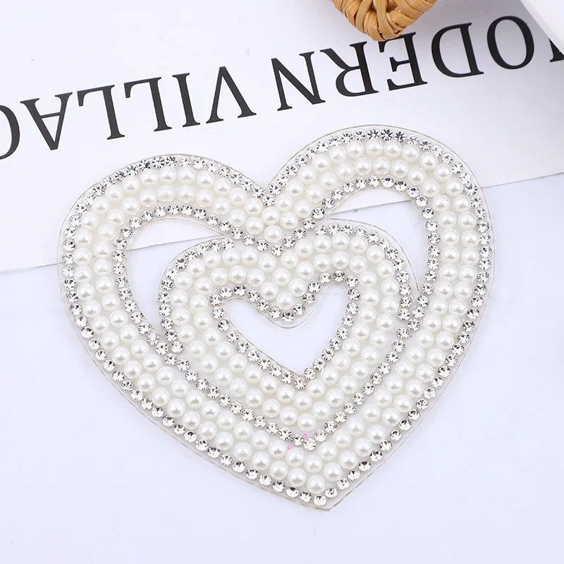 Hot Glue Bottom Cloth Sticker Star Sequins Iron Heart Iron on Rhinestones  for Clothing Iron on Patches Appliques Embellishments Embroidered Heart