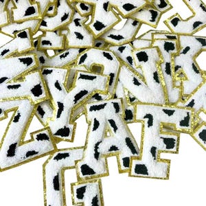 Parche de chenilla con estampado animal, parches de letras para planchar o coser, bordado del alfabeto