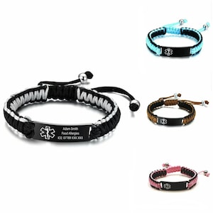 Personalised Medical Alert ID Rope Bracelets for Custom Engraving - Stainless Steel Name Tag