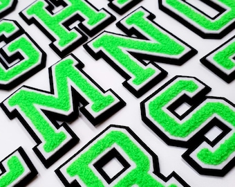 Patch de lettres Chenille 3D vert de qualité 7.5cm, grande taille, patchs de serviette à repasser, couture sur vêtements brodés Alphabet