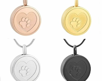 Personalised Urn Necklace Dog Paw Heart Pendant Cremation Jewellery Ashes Pendant Locket Memorial