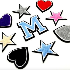 Stars Hearts 6cm 3D Chenille Iron on Patch Patches Towel Clothes