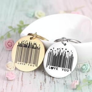 Porte-clés code-barres, personnalisé, gravure personnalisée, cadeau, nouveauté, cadeau amour, Saint-Valentin