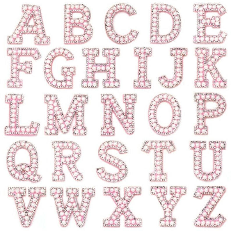 White Pearl Pink Rhinestone Sparkle Letter Patches Alphabet | Etsy