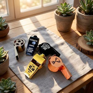 Silbato personalizado - Regalo para profesores, entrenadores y árbitros. Plata, oro, acero inoxidable. Cordón deportivo personalizado. Fútbol, rugby, fútbol. Vuelta al cole.