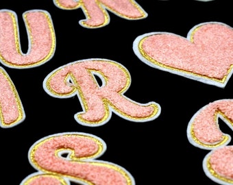 Quality Pink Chenille Letter Patch Large Size Iron On Towel Patches Sew on Alphabet Embroidery Clothes