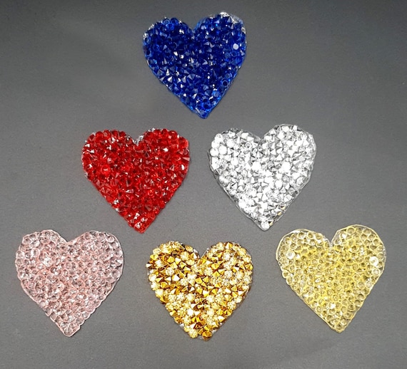 2 X Pearl Rhinestone Heart Love Silver AB Gold Pink Patch Patches