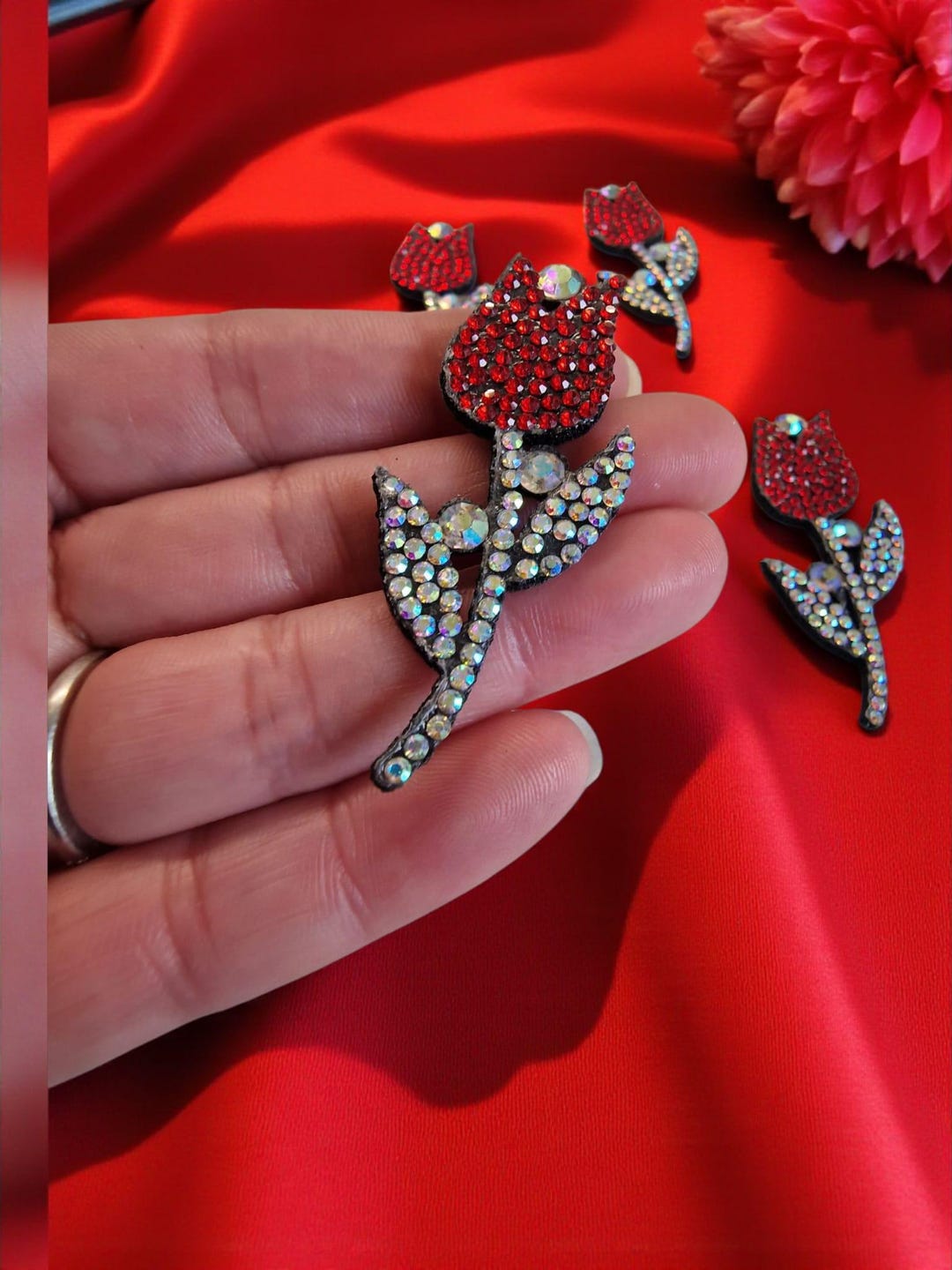 Rinestone Roses Rhinestone Rose Patch Set: Diamanté Iron-on Flower Appliqués - 3 Pcs - Etsy