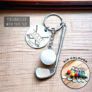 Golf papa papa cadeau fête des pères cadeau gravé personnalisé porte-clés gravé personnalisé, club de golf du meilleur golfeur de tous les temps, breloque balle de golf meilleur papa