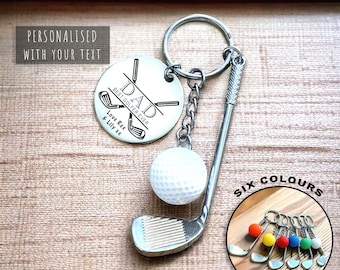 Personalised Golf Bag Tag Club & Ball Keyring Engraved Fathers Day Gift for Golfer Dad Daddy Grandad Custom With Charm Novelty Father's Day