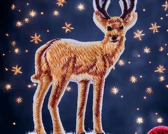 Patchs de noël brodés de cerf, 8cm, à repasser sur les vêtements brodés de l'alphabet