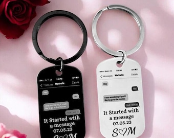 Llavero con mensaje de texto, grabado, ideal para San Valentín, aniversario, regalo de San Valentín, color plata y negro.