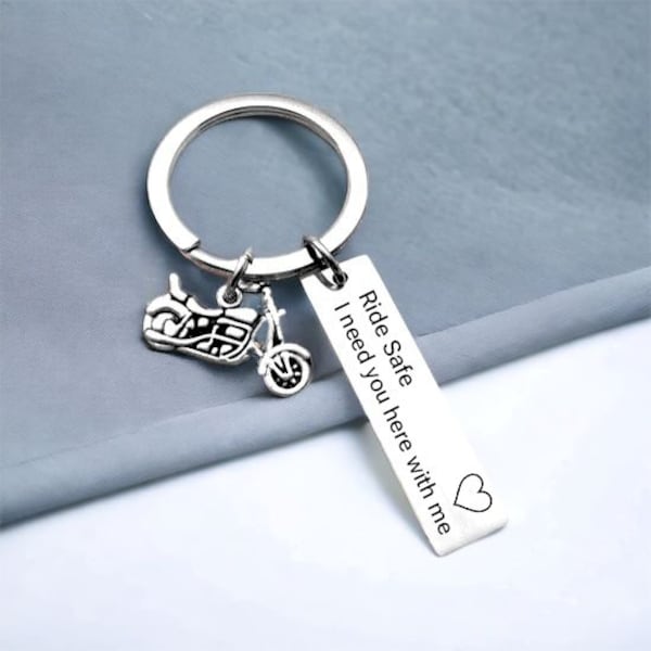 Personalised Keyring Drive / Ride Safe Stainless Steel Motorbike Bike Heart Keychain Customised Valentines Day Gift