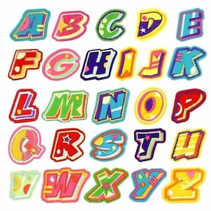 Parches con letras espaciales para planchar o coser, bordados con alfabeto retro para ropa