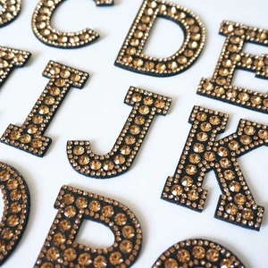 Bronze Rhinestone Sparkle Letter Patch Patches Iron /Sew on Alphabet Embroidery Clothes