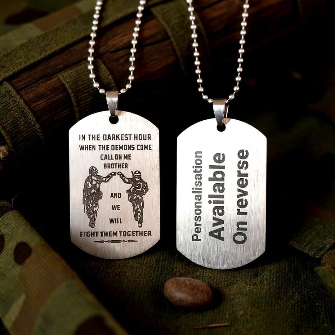 Men's Military Dog Tag Necklace Chain Pendant - Stainless Steel Brother Father Soldier Gift