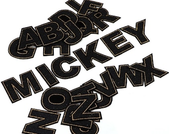 Black  Letter Patch Patches Iron On Sew on Retro Alphabet Embroidery Clothes