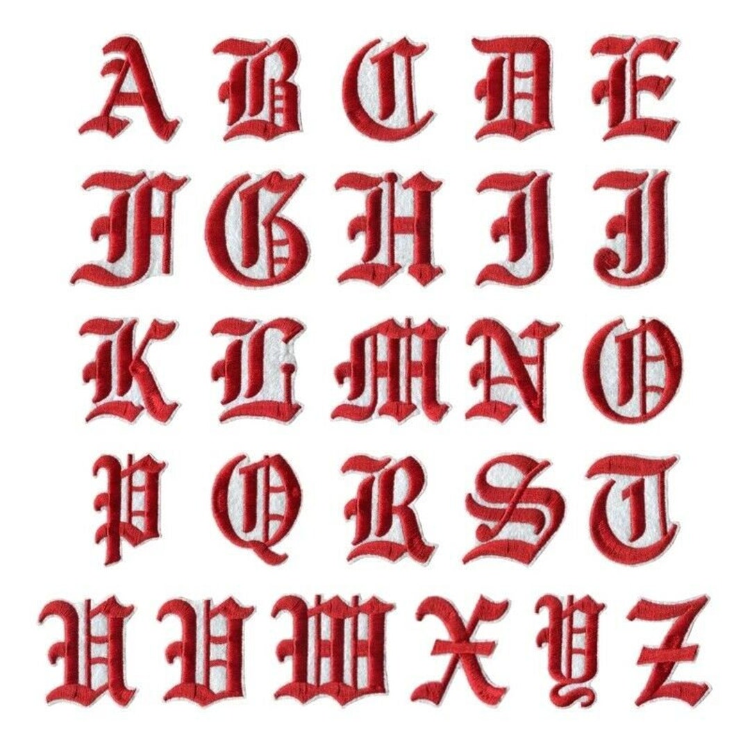 Red Old English Letter Patches Iron on / Sew Retro Alphabet Embroidery