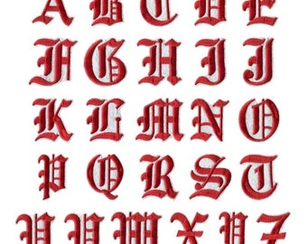 Patchs rouges avec lettres anciennes en anglais Repasser/coudre sur des vêtements de broderie alphabet rétro