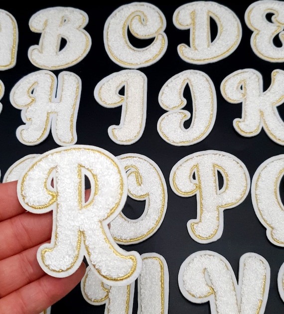 4 Toppe Termoadesive Lettera X Con Glitter Oro E Ciniglia Bianca - Riparazione E Decorazione Fai Da Te Per Vestiti, Jeans E Borse - Altezza 7,9 Cm
