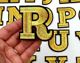 Gold / Black Letter Patch 5.5cm Patches Iron on / Sew on Alphabet Embroidery Clothes