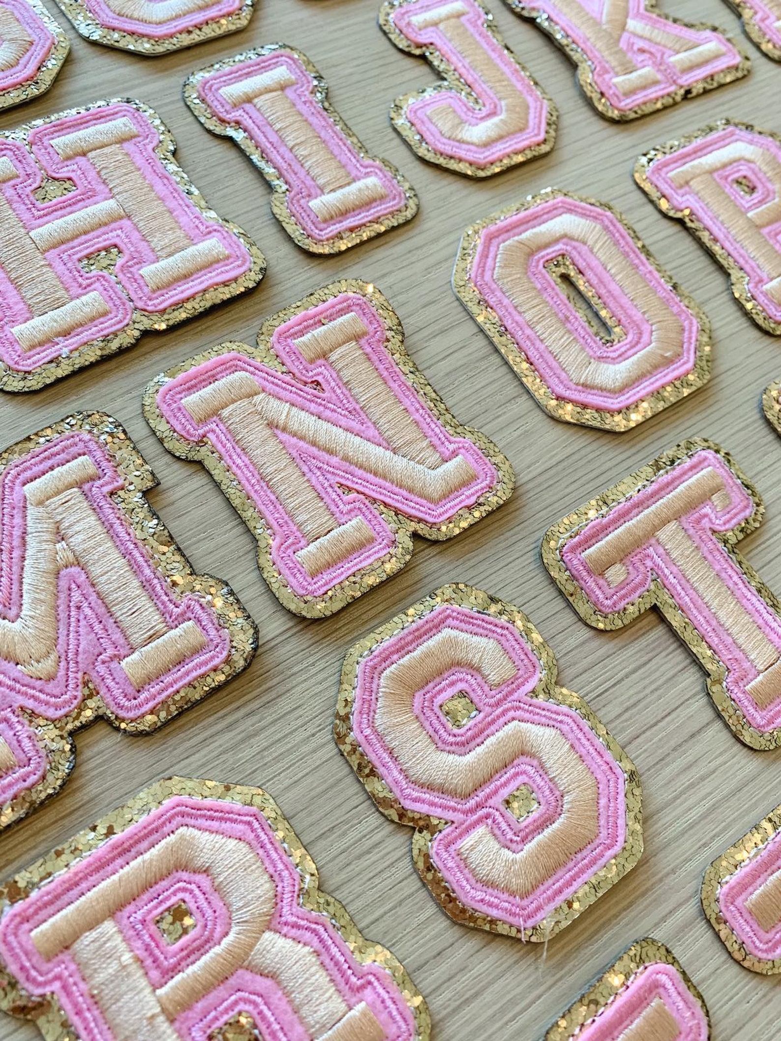 Patch Letters 5.8cm Pink Gold Embroidered Patches Iron on / Sew on ...