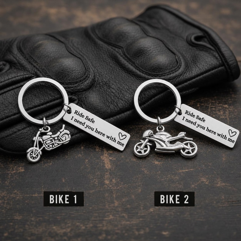 Personalised Motorbike Keyring, Ride Safe I Need You Here With Me, Motorcycle Keychain, Biker Gift for Him, Boyfriend Husband Dad Gift image 2