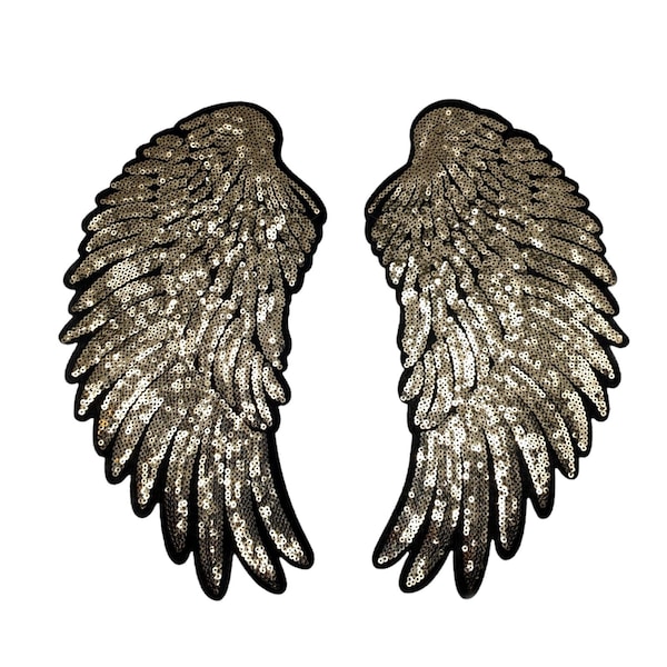 LARGE 27cm Wing Angel Bronze/Gold Iron On / Sew On Embroidered Patch Badge Fancy Dress Patches