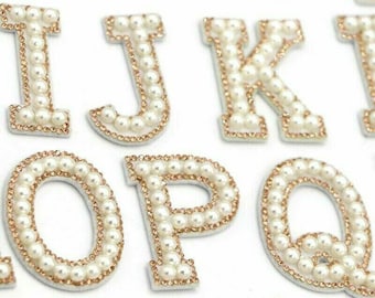 White Pearl Gold Rhinestone Sparkle 4.6cm Letter Patches Sew on / Iron on Alphabet Embroidery Clothes