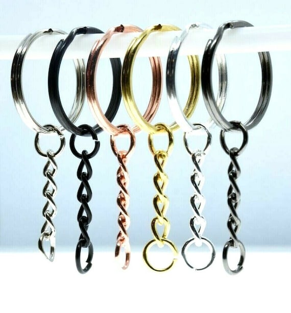 Black Keychain Split Ring Chain Lot DIY Rose Gold 1-100pc 25mm KEYRING Silver 