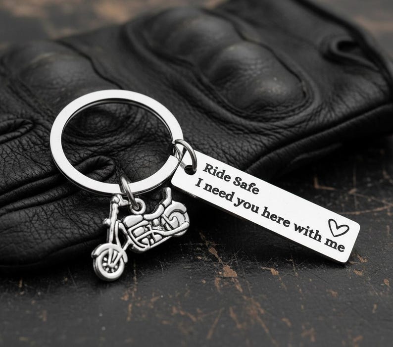 Personalised Motorbike Keyring, Ride Safe I Need You Here With Me, Motorcycle Keychain, Biker Gift for Him, Boyfriend Husband Dad Gift image 3