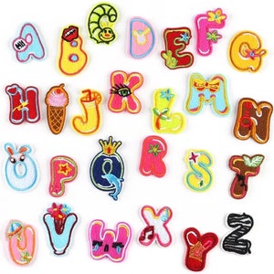 Parches de letras de colores para niños, parches para planchar/coser en ropa bordada con alfabeto