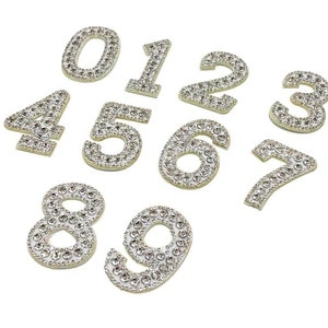 Rhinestone Sparkle Number Patch Patches Iron on Alphabet Embroidery Clothes Silver