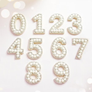White Pearl AB Rhinestone Sparkle 4.6cm Number Patches Alphabet Embroidery Clothes