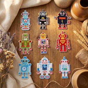 Toppa ricamata con robot da stirare per bambini, toppe per asciugamani, vestiti, applicazioni per bambini