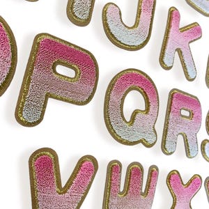 Parche Letras Rosa Ombré Dorado Chenilla 6 cm Parches Termoadhesivos Coser Apliques 6 cm