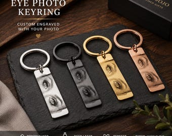 Llavero personalizado con foto de ojos, llavero personalizado con ojos grabados, regalo de aniversario para él o ella, recuerdo para novio o novia.