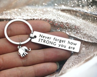 Personalised Keyring Elephant Never Forget How Strong You Are Stainless Steel Keychain Customised Valentines Day Gift