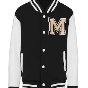 Chaqueta universitaria personalizada con parche grande y nombre de letra para deportistas de 3 a 13 años