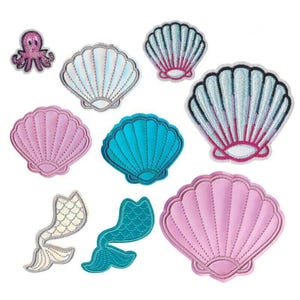 Coquillages de sirène, poulpes, patchs brodés mer océan