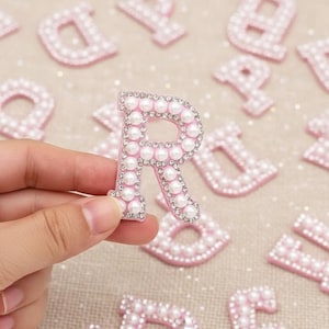 White Pearl Pink Rhinestone Iron-On 4.6cm Letter Patches Alphabet Sparkle Embroidery Clothes