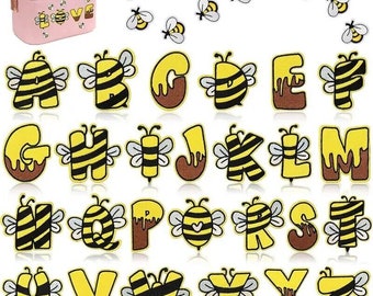 Children's Bee Letter Patch Patches Iron on / Sew on Alphabet Embroidery Clothes Kids