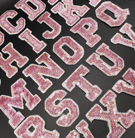 Sew on Retro Alphabet Embroidery Clothes Glitter Pink Letter Patch Patches Iron on
