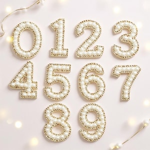 White Pearl Gold Rhinestone Sparkle 4.6cm Number Patches Alphabet Embroidery Clothes