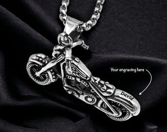 Personalised Motorbike Necklace Custom Engraved Motorcycle Motor Bike Cycle Dog Tag Jewellery Pendant