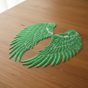 LARGE 33cm Wing Angel Green Iron On / Sew On Embroidered Patch Badge Fancy Dress Patches